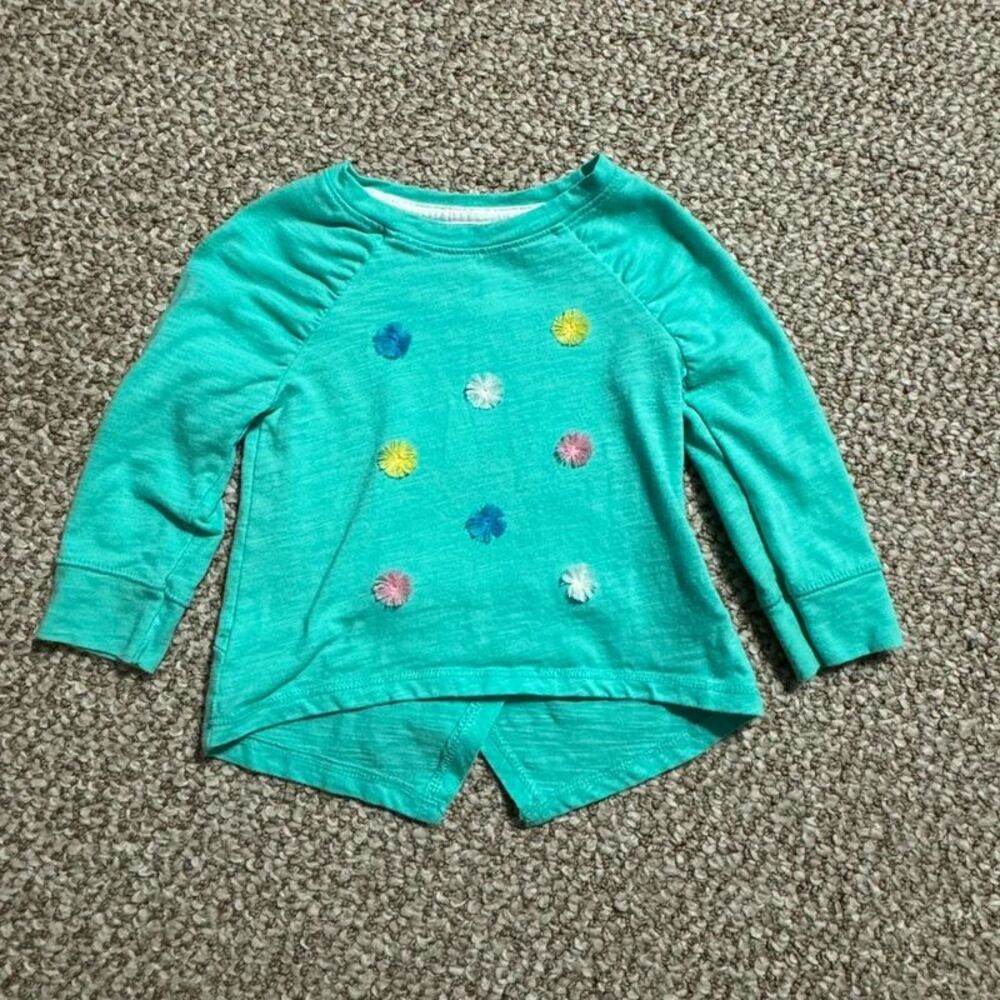 Cat & Jack Girls Long Sleeve Top Teal Pom Pom Detail 12 Months